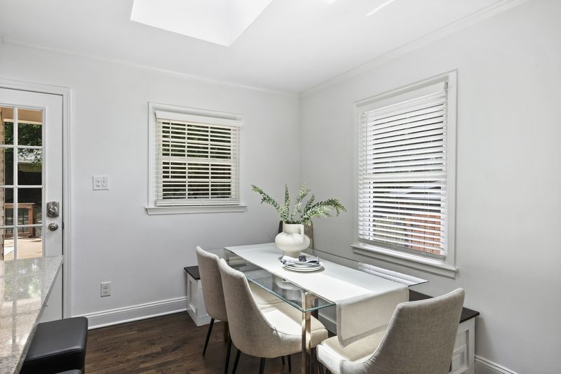 Built-in banquette and dining nook by the back door